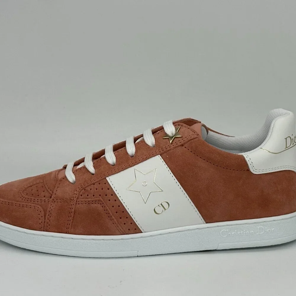 DIOR Star Lace Up Low Top Suede Leather Sneakers Trainers Dusty Candy - Picture 3 of 13